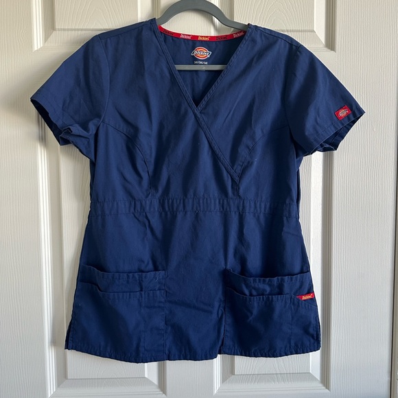Dickies Dark Blue Scrub Top with Red Trim - Picture 1 of 6